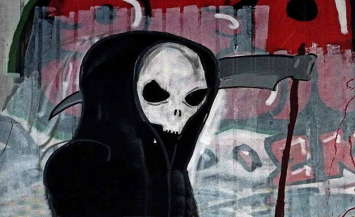 Graffiti of the Grim Reaper with a Scythe