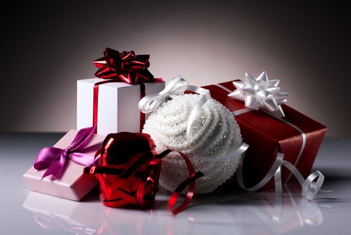 Christmas gifts and ornaments with reflections