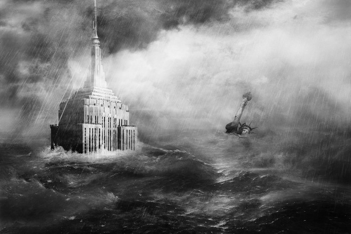 Empire State Building and Statue of Liberty in a flood