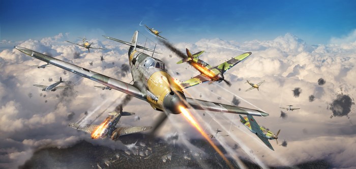 War Thunder aerial combat with German and Russian fighter planes
