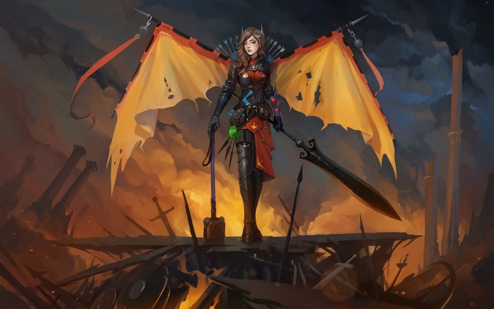 Legion Commander from DOTA 2 with wings and sword