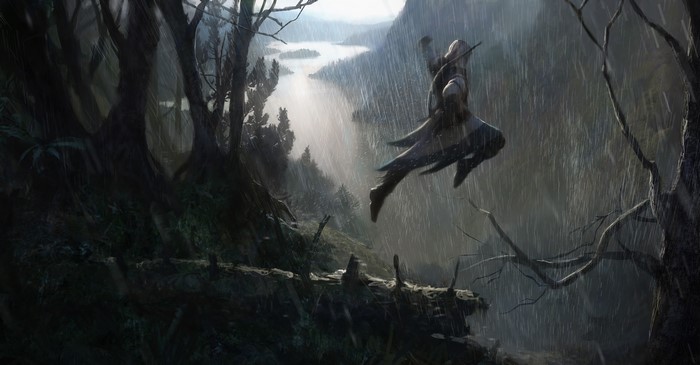 Assassin's Creed 3 Warrior jumping in rain