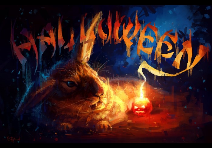 Halloween Rabbit with Jack-o'-lantern