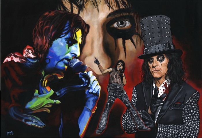 Alice Cooper painting with snakes and top hat
