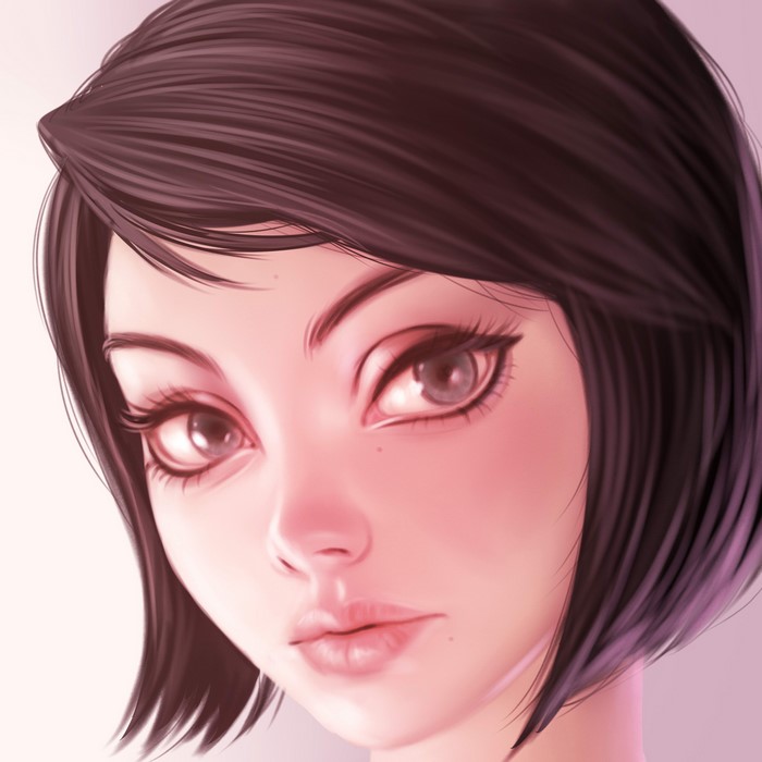 Painting of a brown-haired woman's face