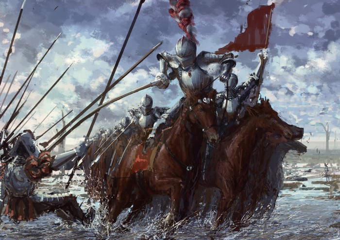 Knights in Armor on Horses with Spears in Battle