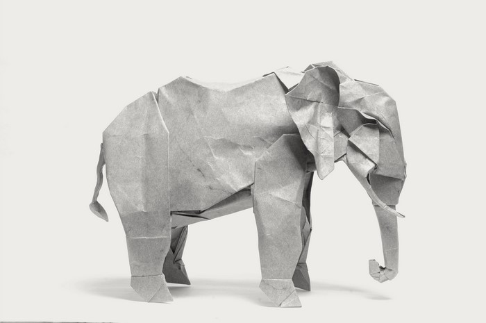 Origami elephant on a white background