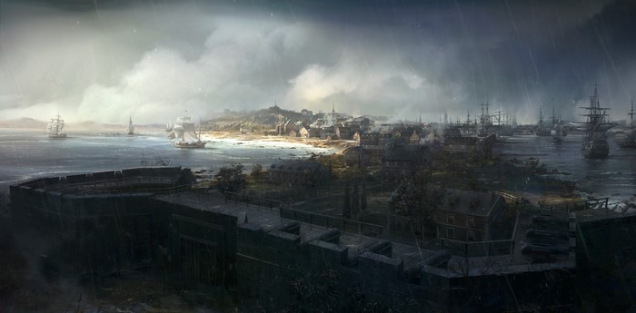Assassin's Creed 3: Ships and Houses in Boston Harbor