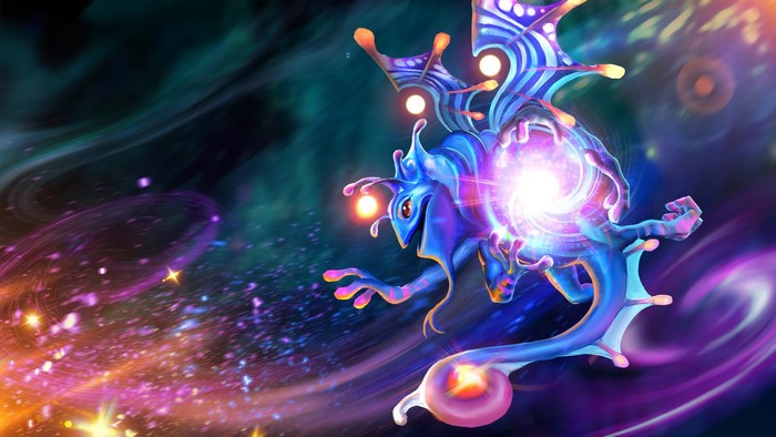 Puck from DOTA 2 casting magic in space