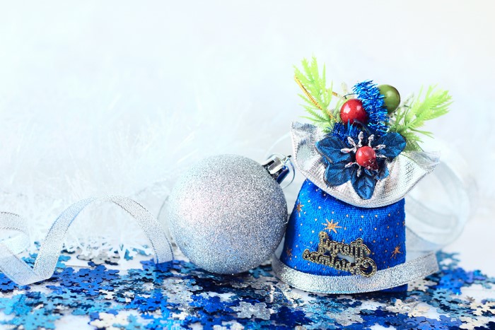 Christmas ornaments with snowflakes and ribbon
