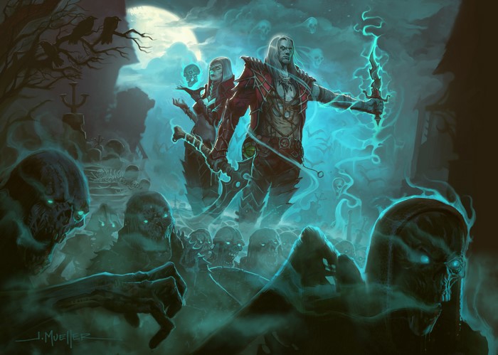 Diablo III Necromancers and Undead in a Cemetery