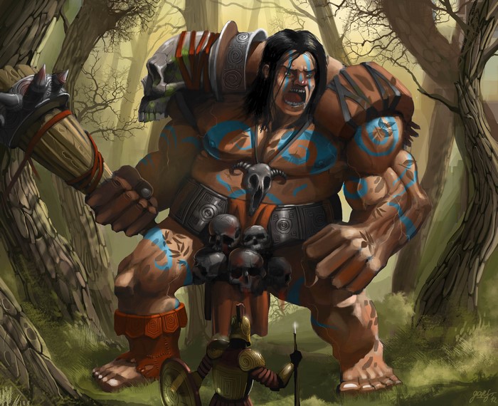 Giant Warrior Screaming in Forest
