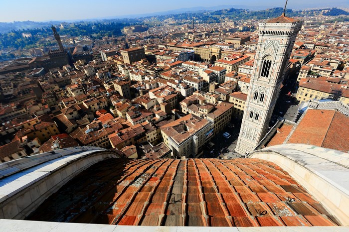Florence Cathedral Bell Tower and Cityscape from Above