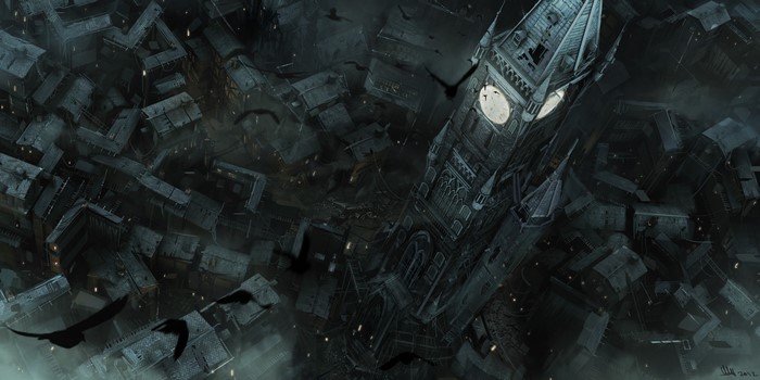 4K Thief Houses Crows Clock Tower from Above