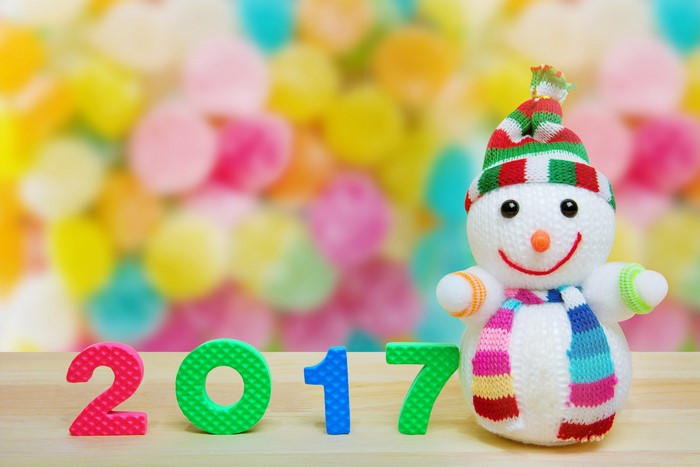 2017 New Year's Snowman with Colorful Background