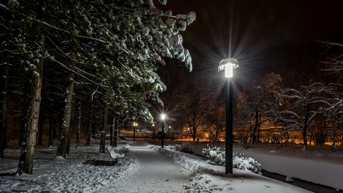 Park in Samobor, Croatia at Night in Winter
