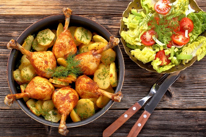 Roast Chicken and Potatoes with Salad