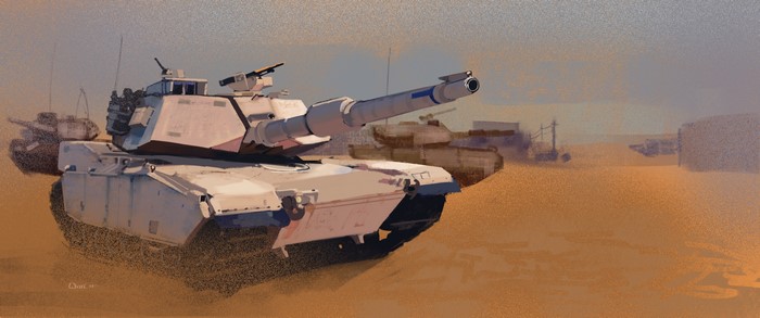4K Painting of M1A1 Abrams Tanks in Desert
