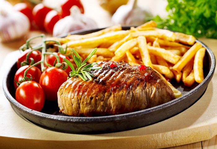 Steak with French Fries and Tomatoes