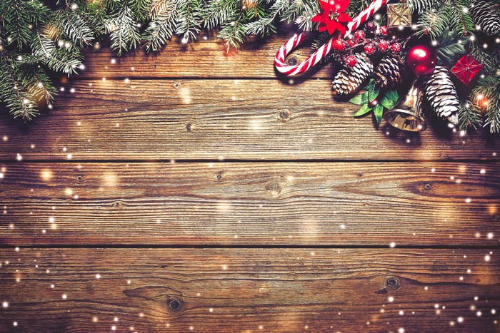 Christmas Decorations on Wood Planks