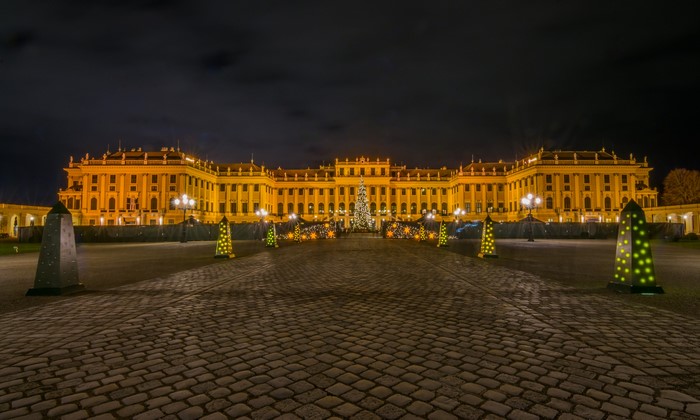 Schonbrunn Palace at night with Christmas decorations