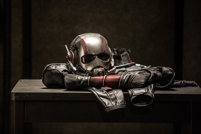 Ant-Man suit and helmet on a table