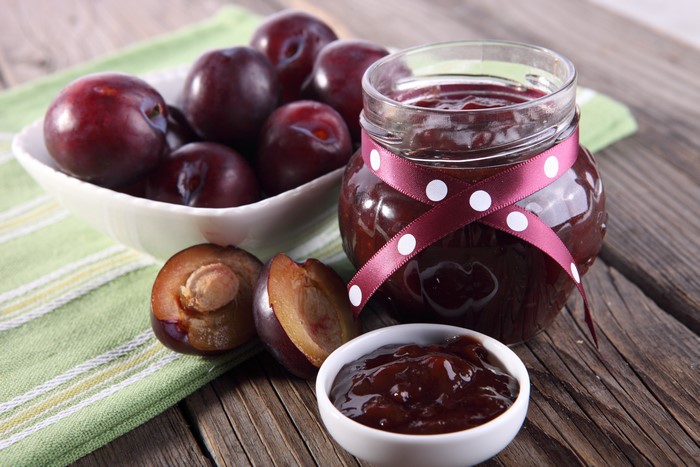 Plum Jam in a Jar with Plums