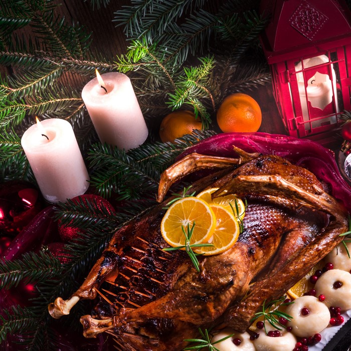 Christmas Roast Goose with Oranges and Candles