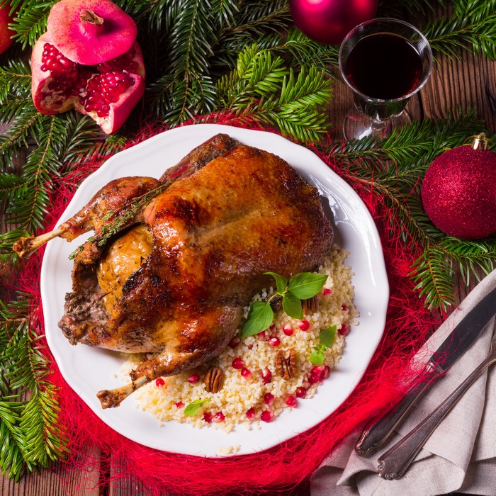 4K Christmas Roast Duck with Pomegranate and Couscous