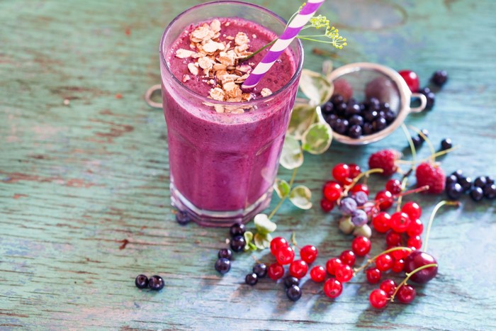 Berry Smoothie with Granola and Fresh Berries