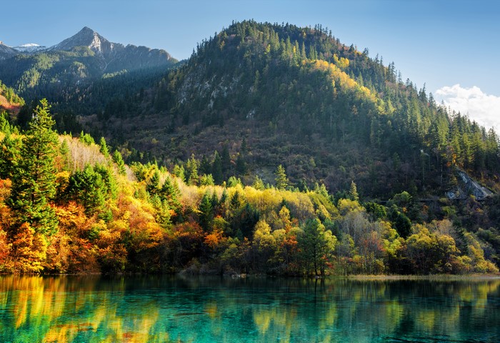 4K Jiuzhaigou Park Mountains Autumn Lake Scenery