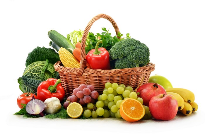 Basket of fresh fruits and vegetables
