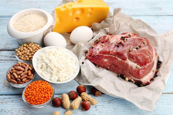 Raw meat, cheese, eggs, nuts, and legumes