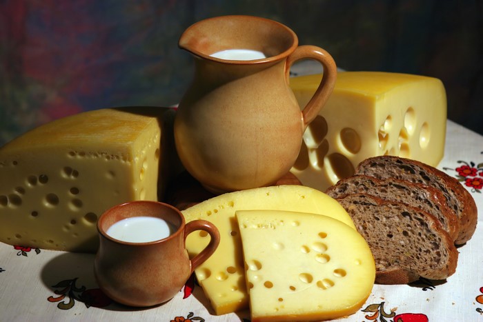 Milk, Cheese, and Bread with Jug and Mug