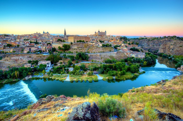 4K Spain Toledo River and Cityscape