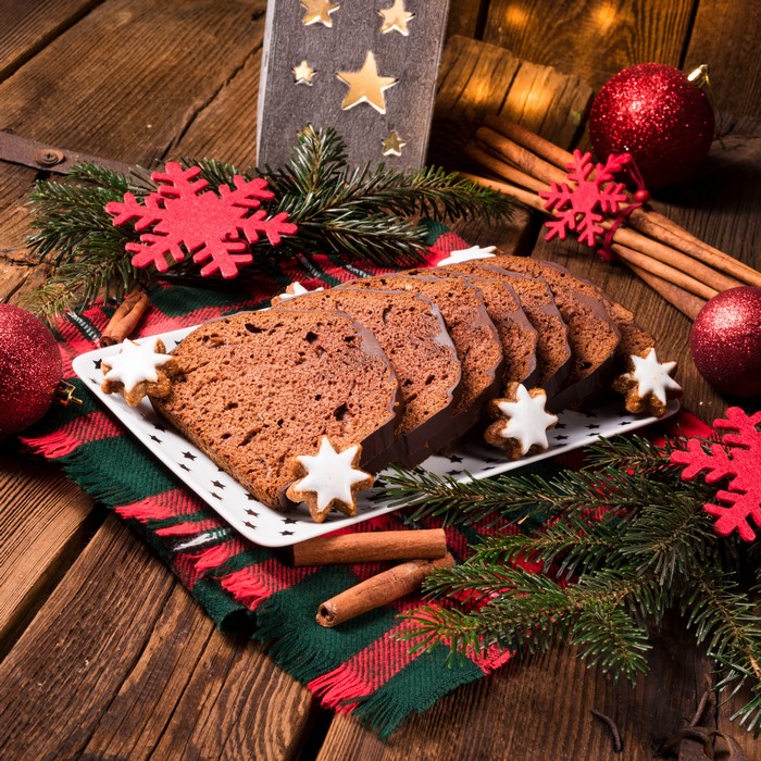 Christmas pound cake with festive decorations