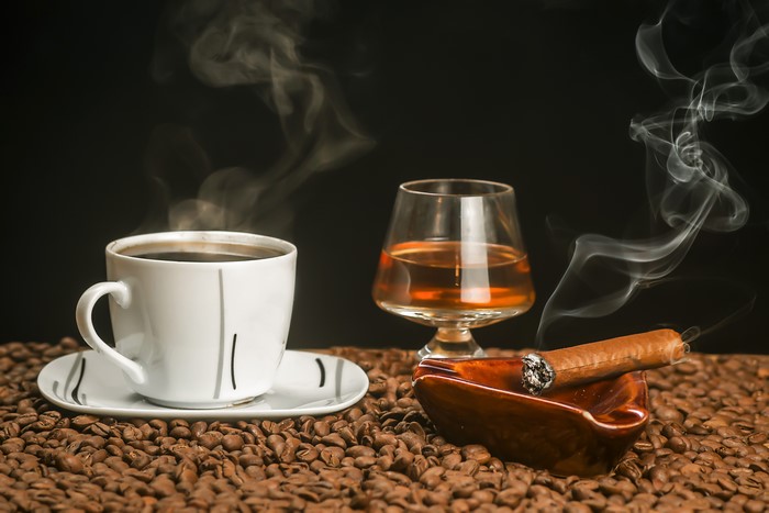 Coffee, Cigar, and Brandy with Smoke
