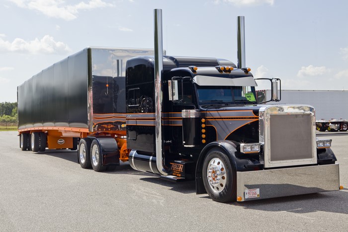 Black Peterbilt Truck with Trailer