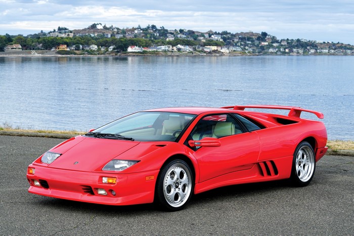 Red Lamborghini Diablo VT by the water