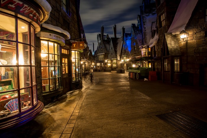 The Wizarding World of Harry Potter at night