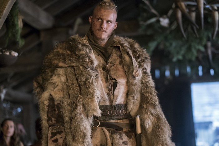 Bjorn Ironside from Vikings in a fur coat