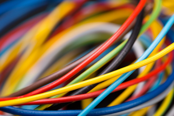 Closeup of multicolor electric wires