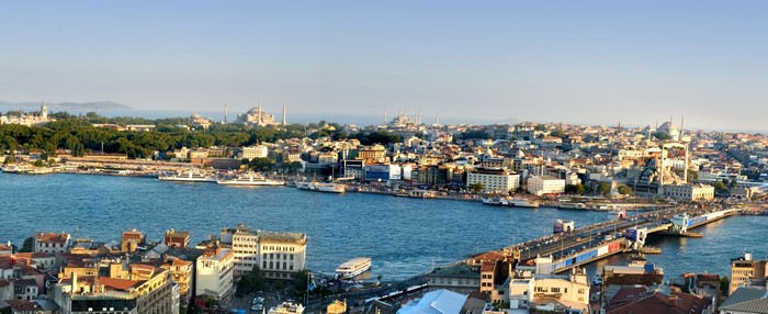 Istanbul, Turkey: Bosphorus River with Bridges and Mosques