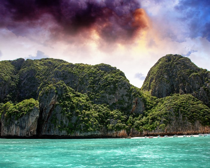 Phi Phi Island Thailand Sea Sky Clouds Crag