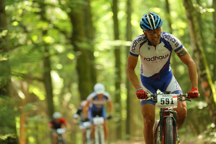 Mountain biker with number 591 in a race