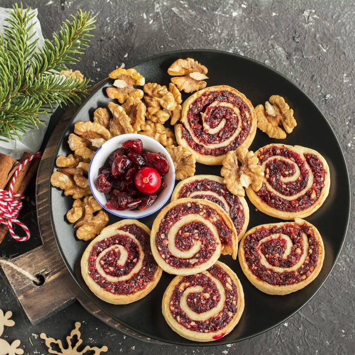Cranberry Walnut Pinwheel Pastries with Pine Sprig