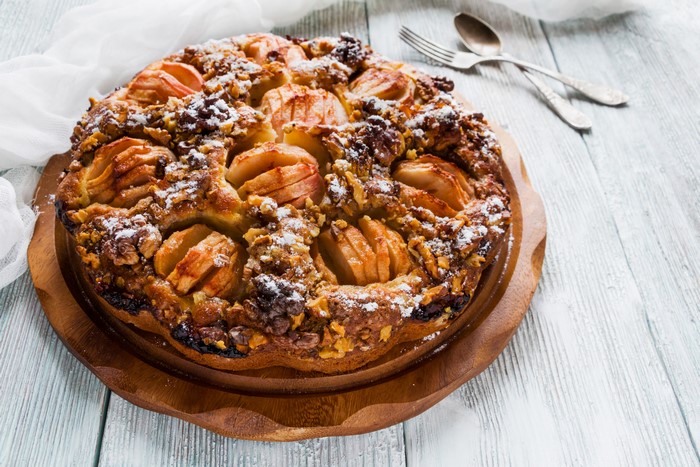 Apple and Walnut Cake on Wooden Board