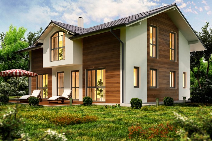 Modern House with Wooden Accents and Deck