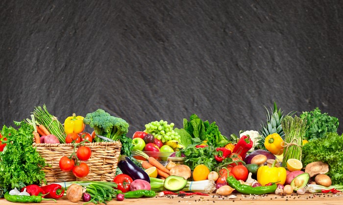 Fresh Variety of Fruits and Vegetables in Basket