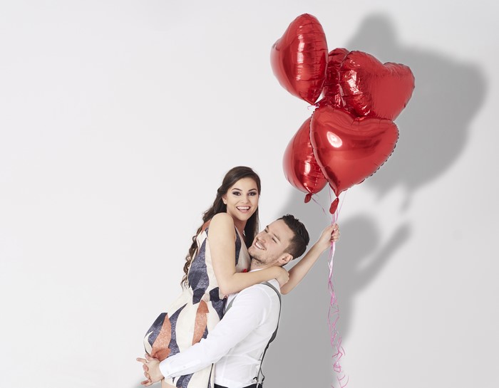 Couple with Red Heart Balloons